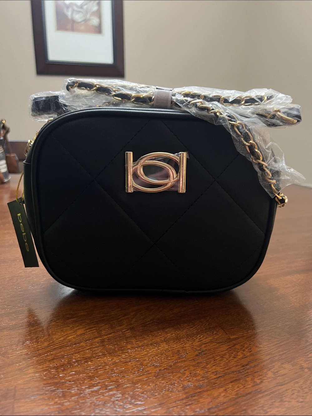 NWT bebe Black Gio Square Crossbody w/Gold Hardware MSRP $78